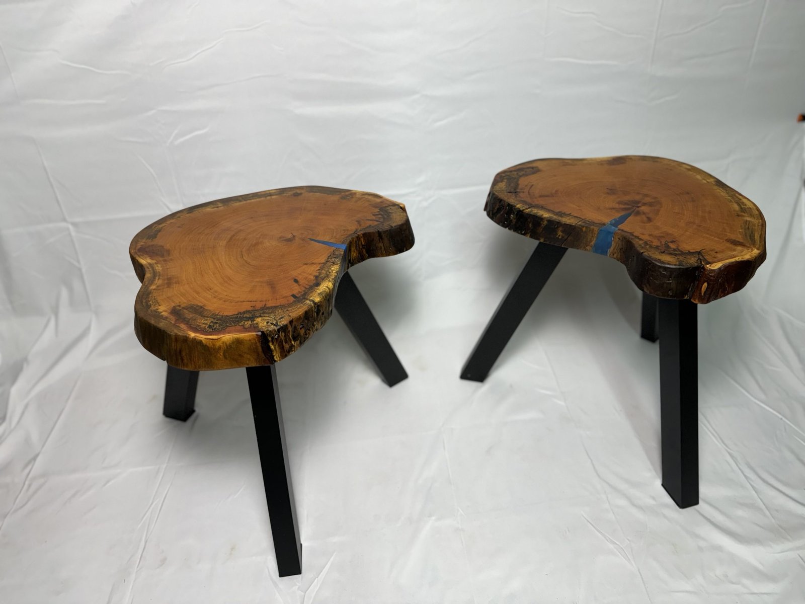 ST-06 Keys Mahogany matching end tables with ocean blue epoxy (satin finish) 21x15x21H