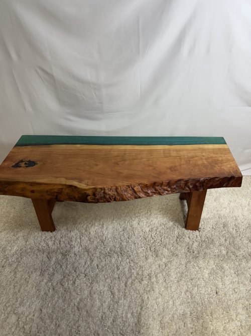 CT-08 Cherry wood live edge table with turquoise epoxy (satin finish) 51x20x20H